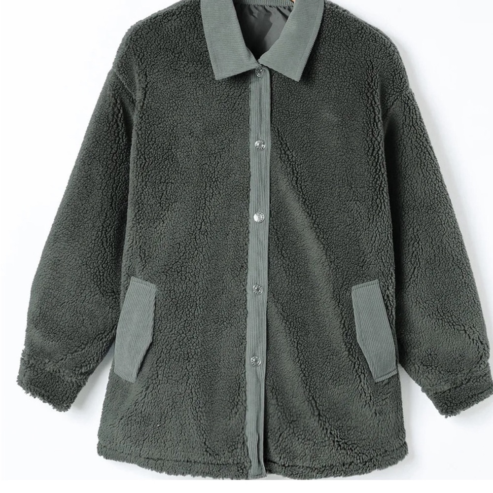 Green Corduroy Trim Elbow Patch Sherpa Jacket.  Size 2XL.  New without tag.